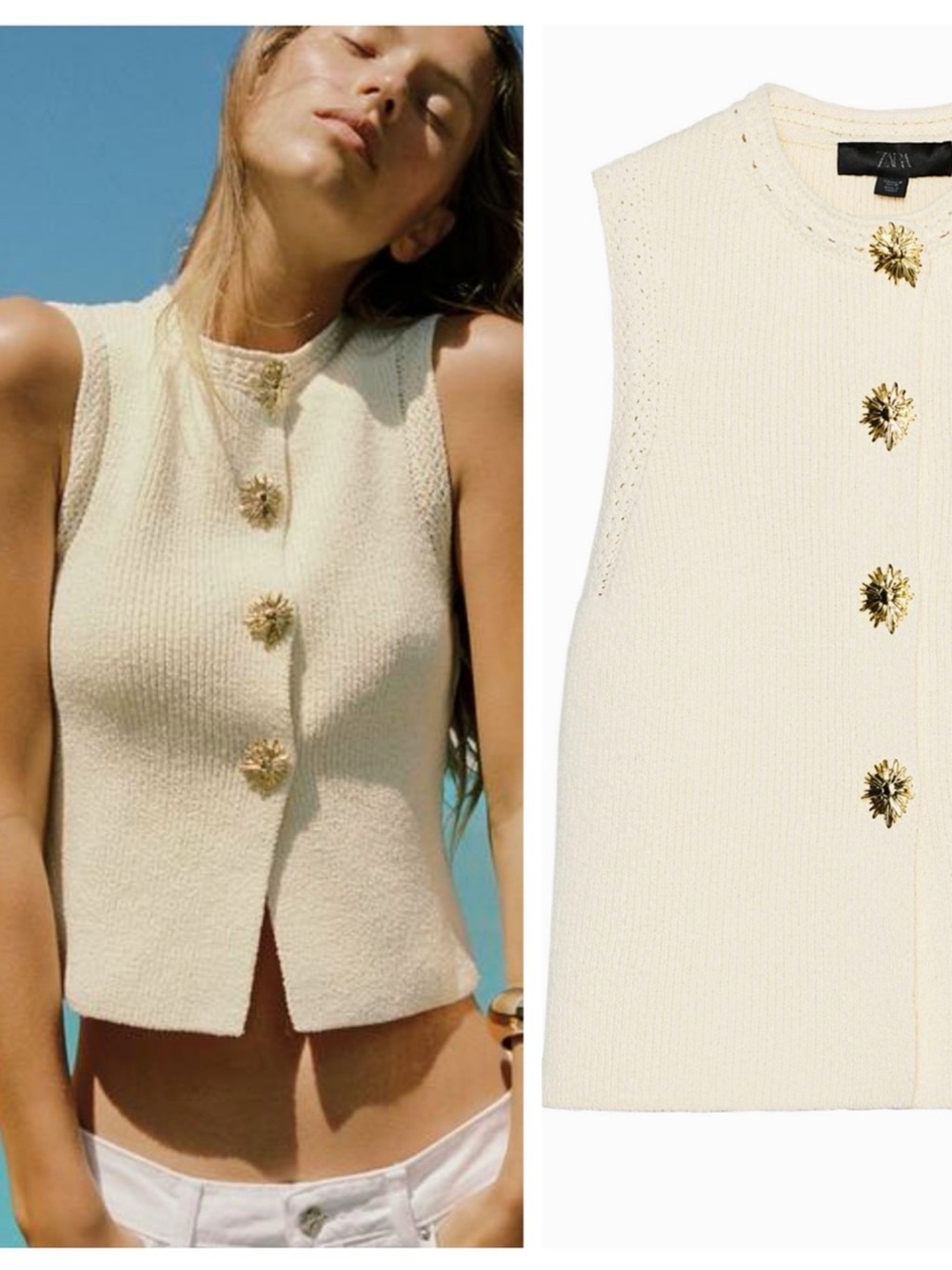 ZARA gold tone decorative button knit top